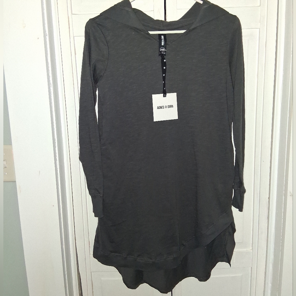Agnes & Dora Charcoal V-neck Tunic Hoodie
